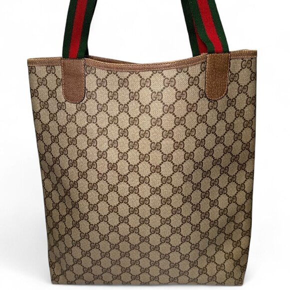 GUCCI Vintage Supreme Coated Canvas Sherry Line Tote Bag, Brown - Picture 4 of 14
